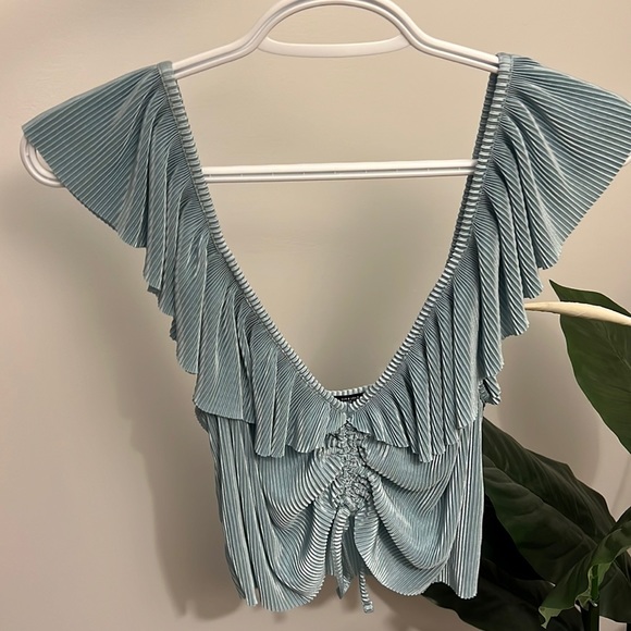 Zara Tops Zara Aqua Ruffled Crop Top Poshmark